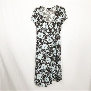 Perceptions Short Sleeve Asymmetrical Floral Midi Dress, Size 10